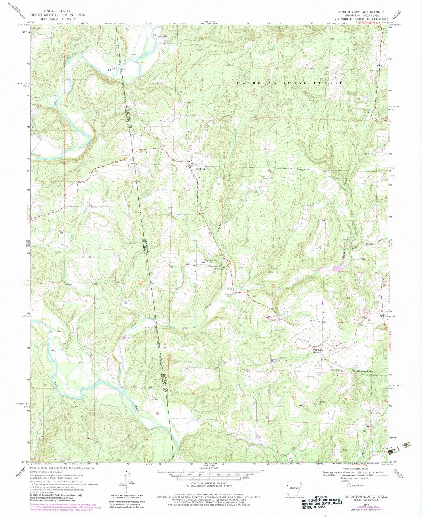 Classic USGS Uniontown Arkansas 7.5'x7.5' Topo Map Image