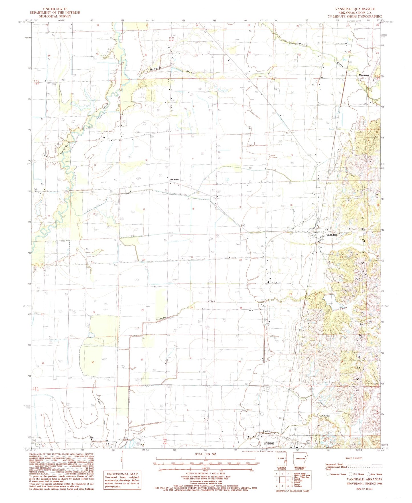 Classic USGS Vanndale Arkansas 7.5'x7.5' Topo Map Image