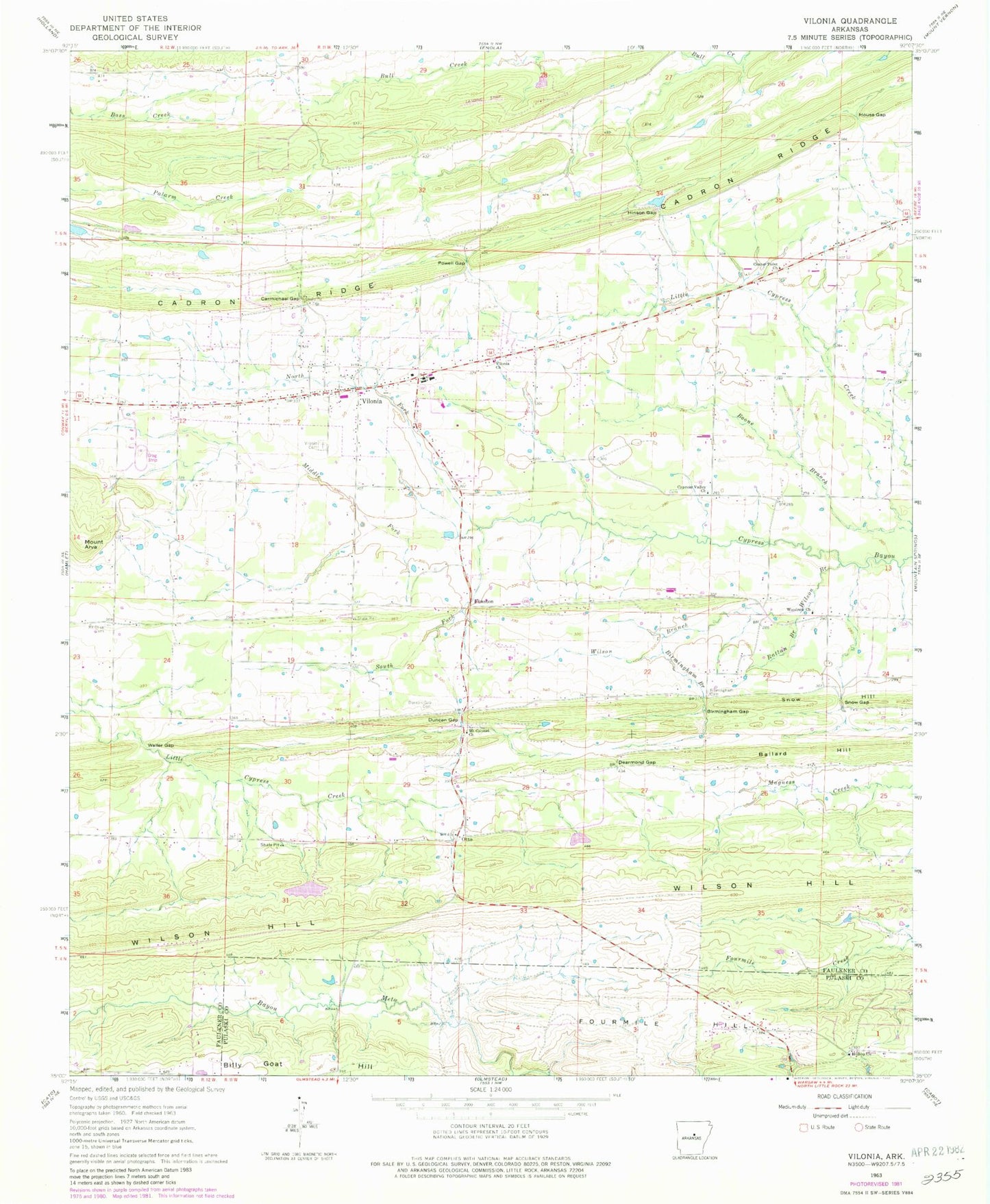Classic USGS Vilonia Arkansas 7.5'x7.5' Topo Map Image