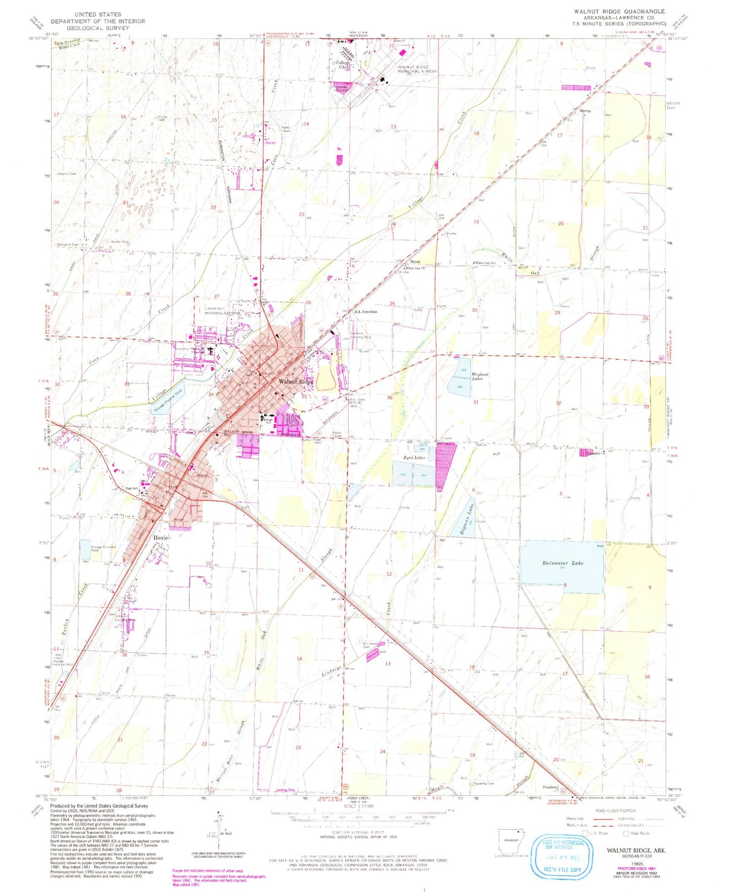 Classic USGS Walnut Ridge Arkansas 7.5'x7.5' Topo Map Image