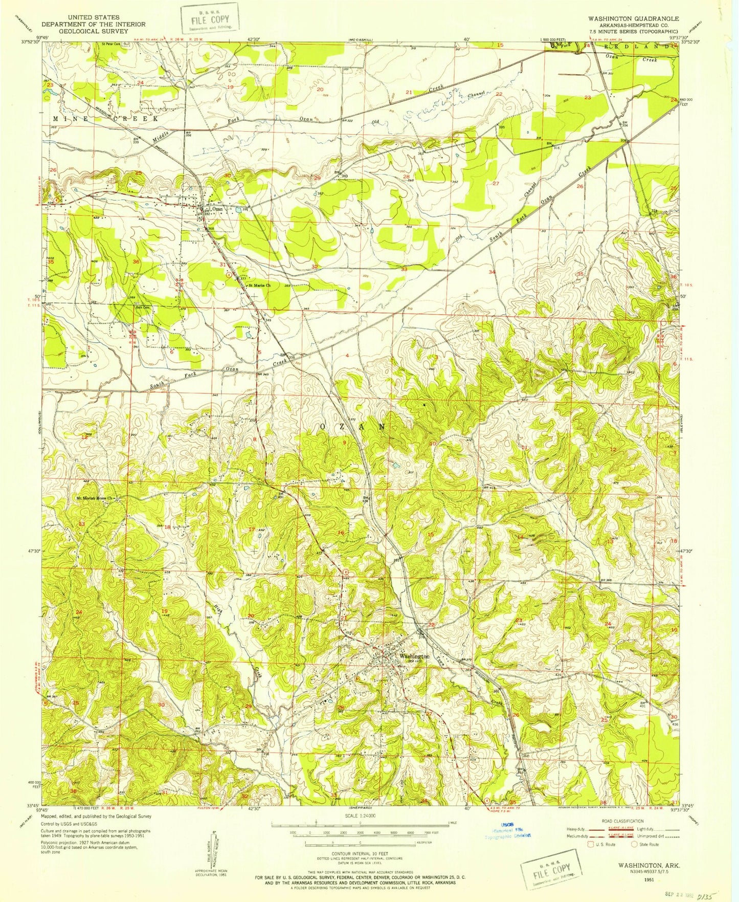 Classic USGS Washington Arkansas 7.5'x7.5' Topo Map Image