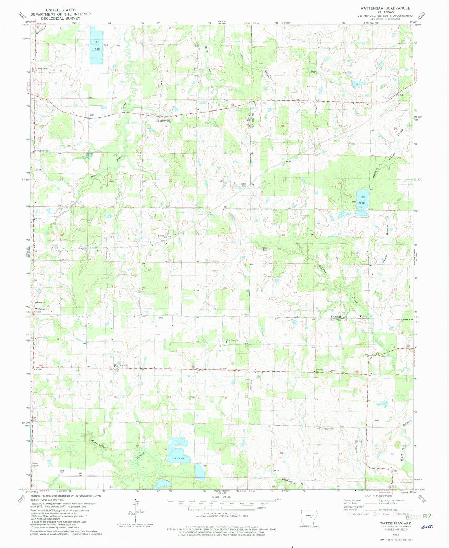 Classic USGS Wattensaw Arkansas 7.5'x7.5' Topo Map Image