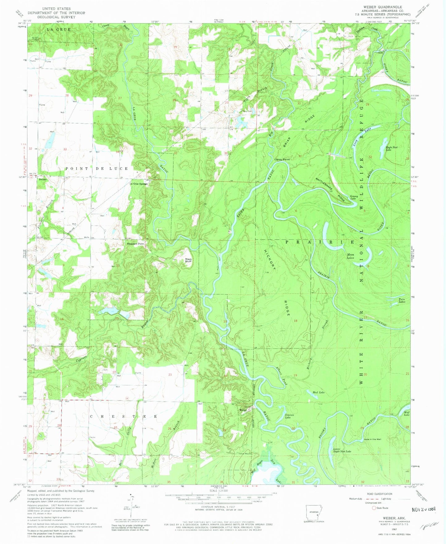 Classic USGS Weber Arkansas 7.5'x7.5' Topo Map Image
