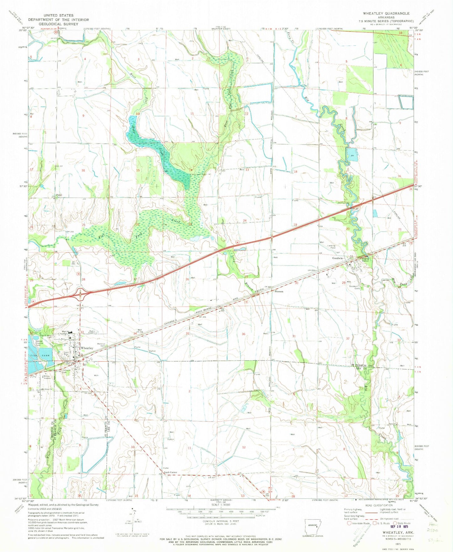 Classic USGS Wheatley Arkansas 7.5'x7.5' Topo Map Image