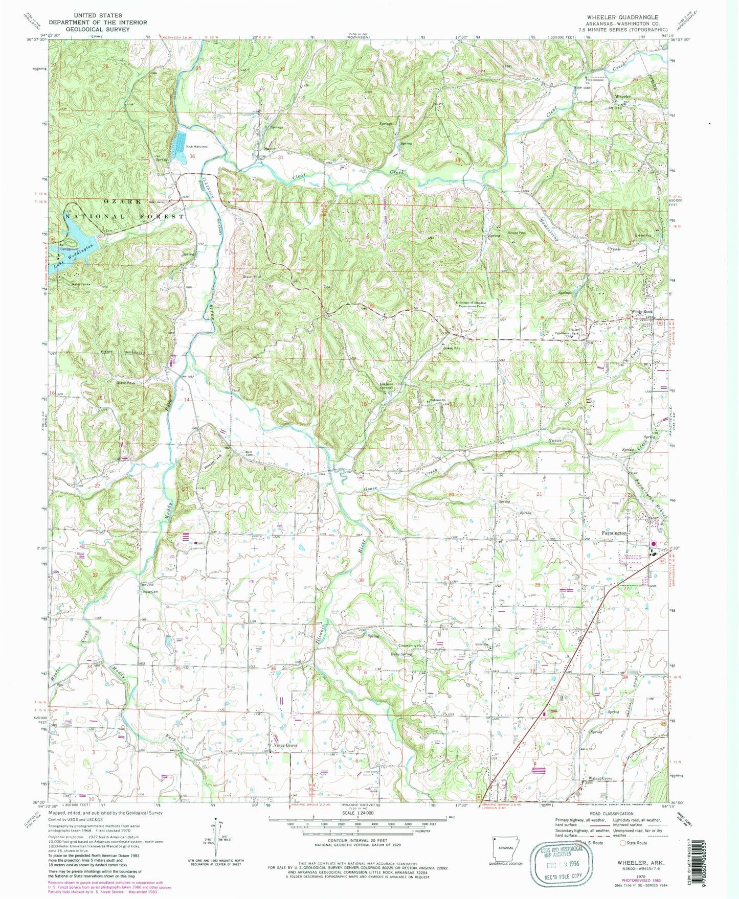 Classic USGS Wheeler Arkansas 7.5'x7.5' Topo Map Image