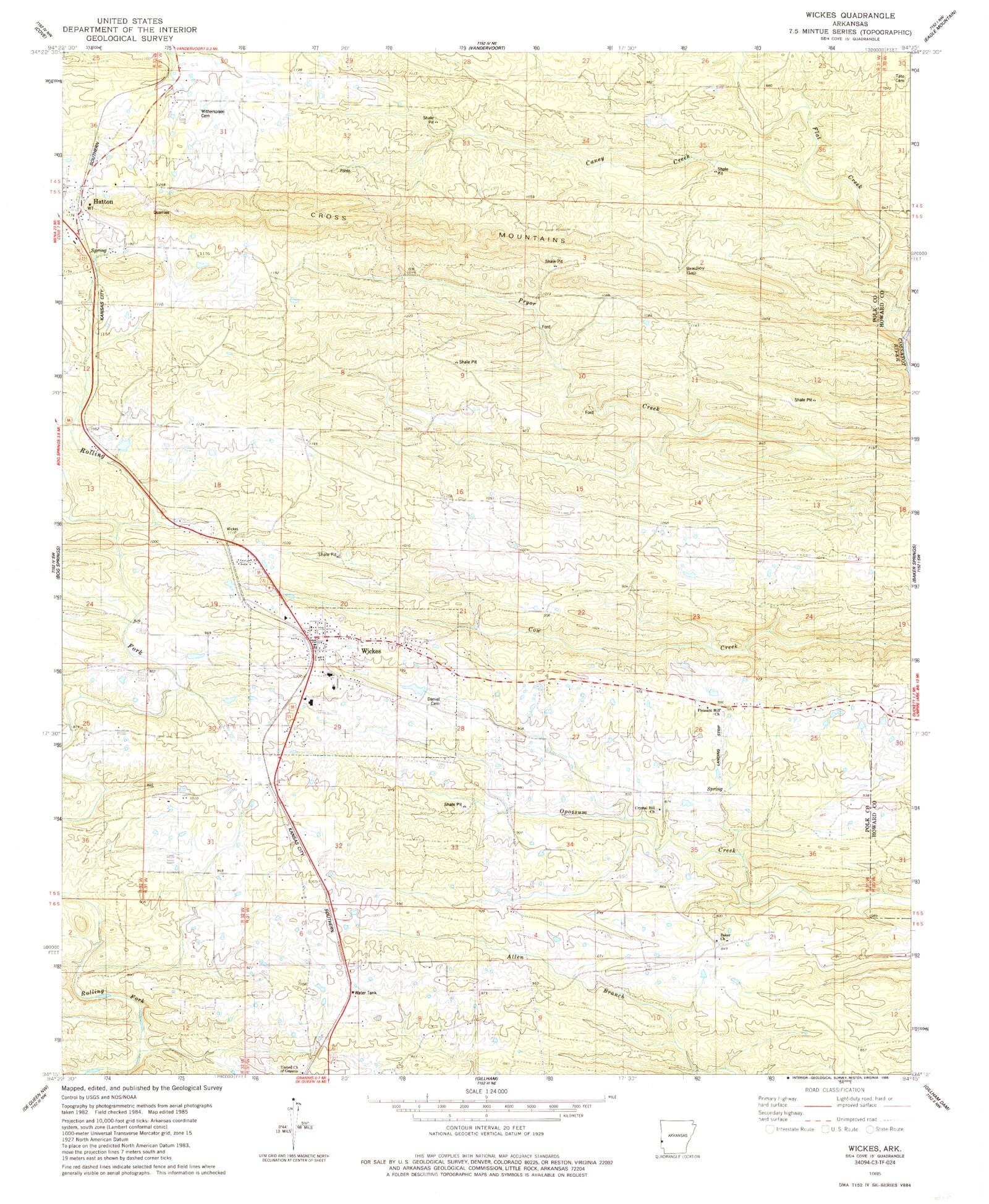 Classic USGS Wickes Arkansas 7.5'x7.5' Topo Map MyTopo Map Store
