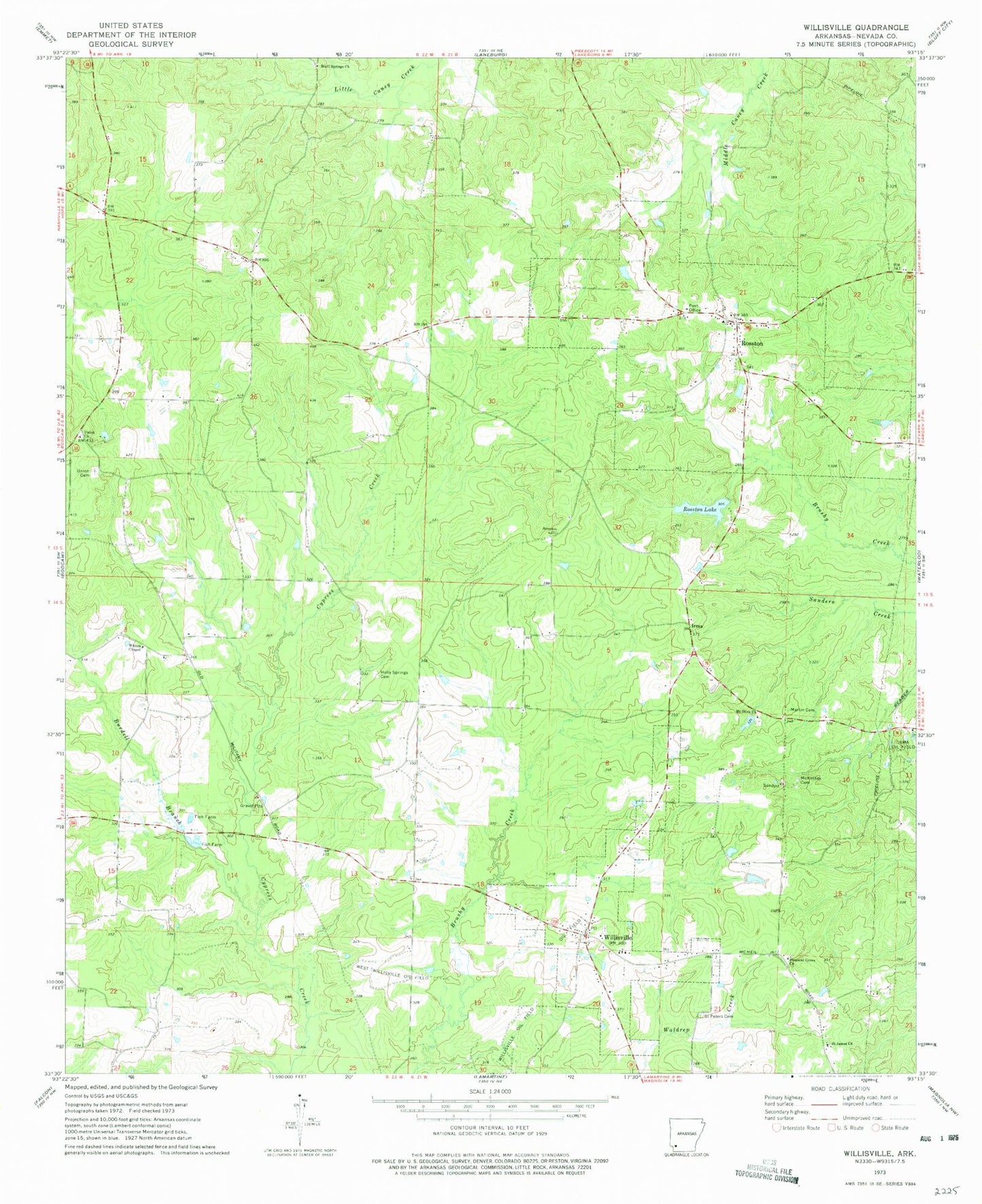Classic USGS Willisville Arkansas 7.5'x7.5' Topo Map Image