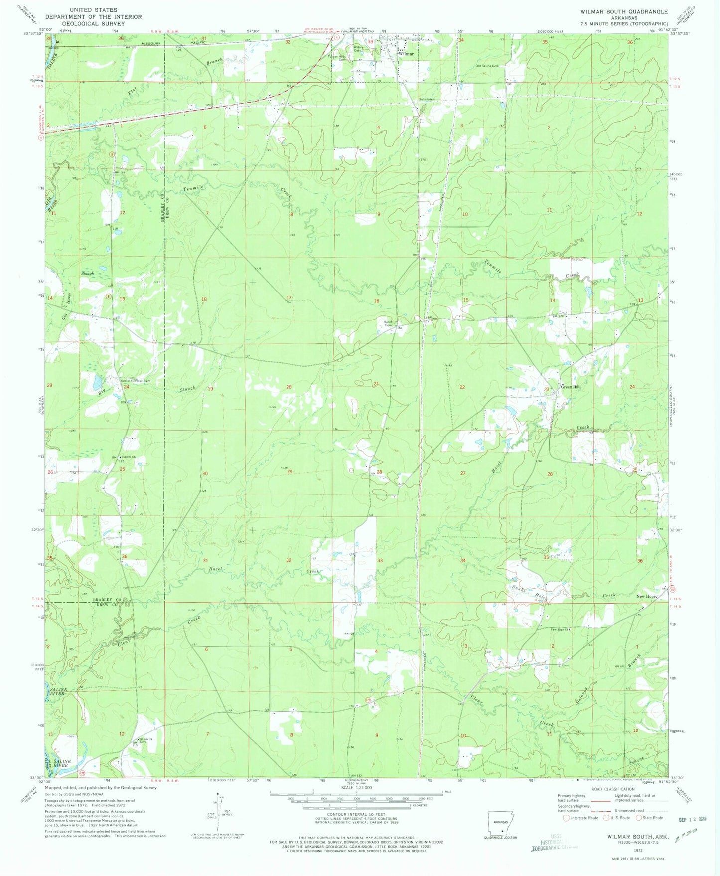 Classic USGS Wilmar South Arkansas 7.5'x7.5' Topo Map Image