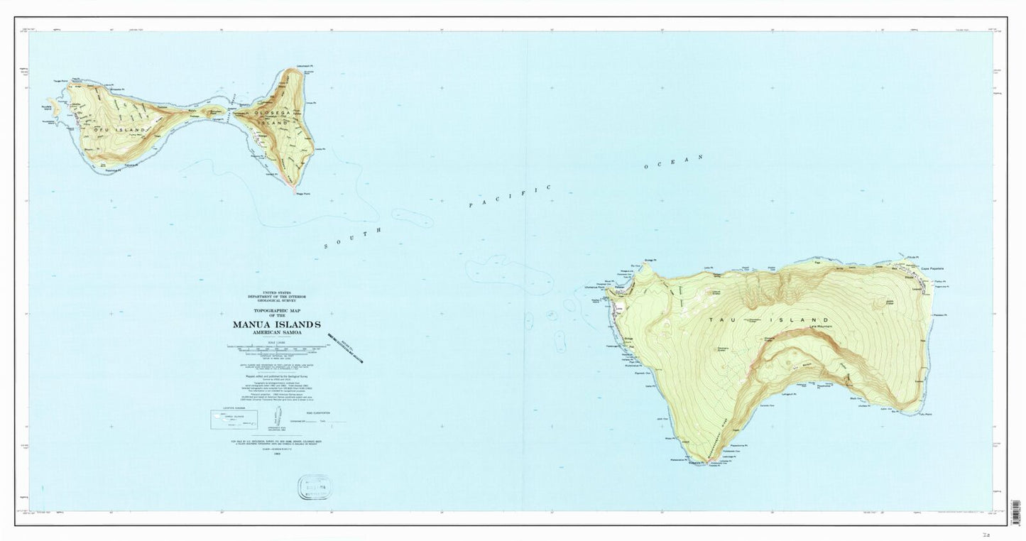 Classic USGS Manua Islands American Samoa 7.5'x7.5' Topo Map Image