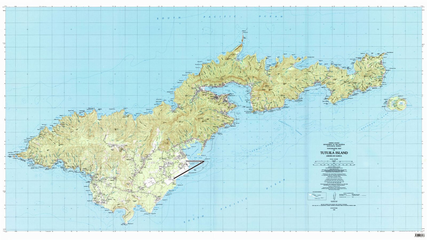Classic USGS Tutuila Island American Samoa 7.5'x7.5' Topo Map Image