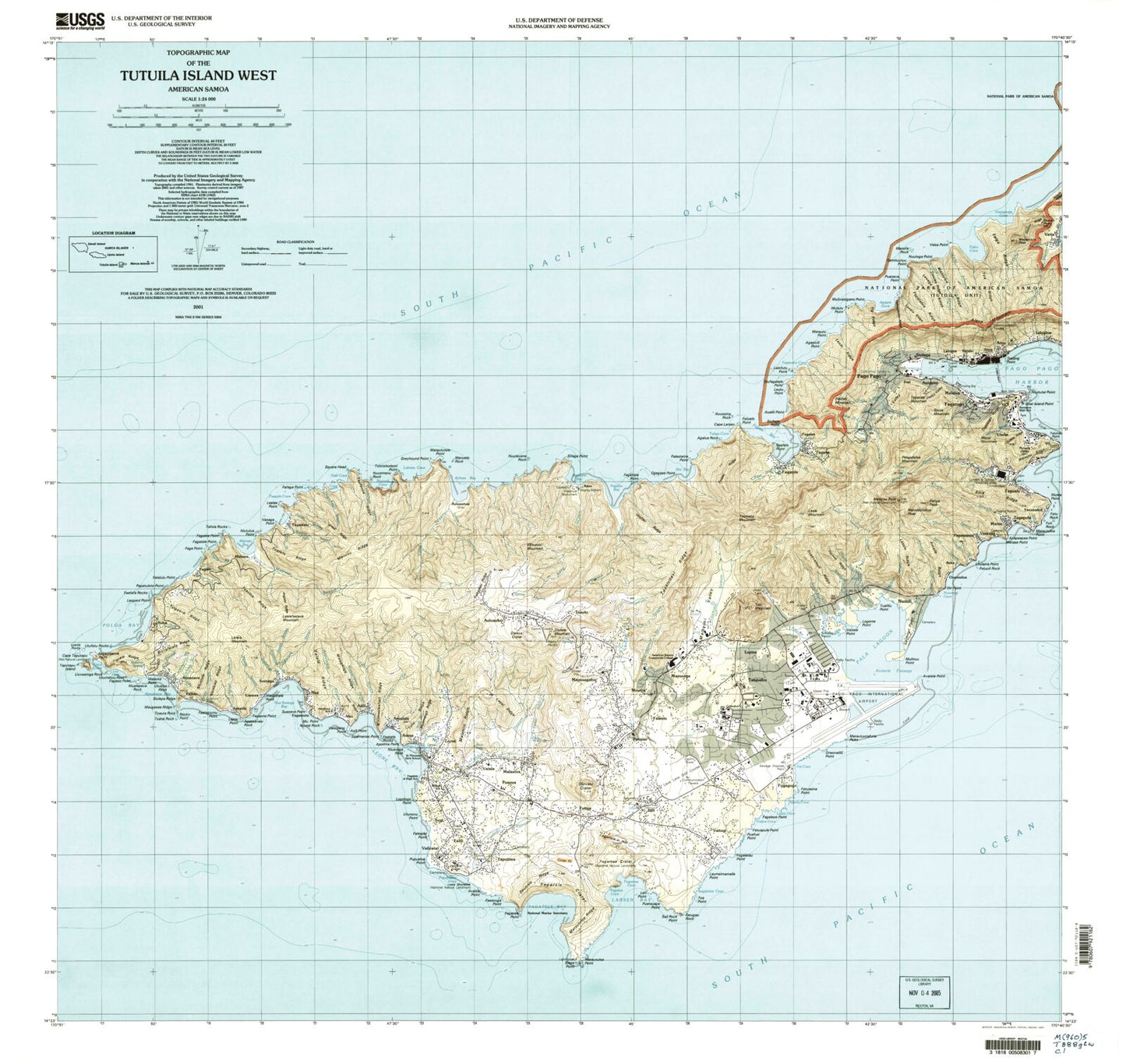 Classic USGS Tutuila Island West American Samoa 7.5'x7.5' Topo Map Image