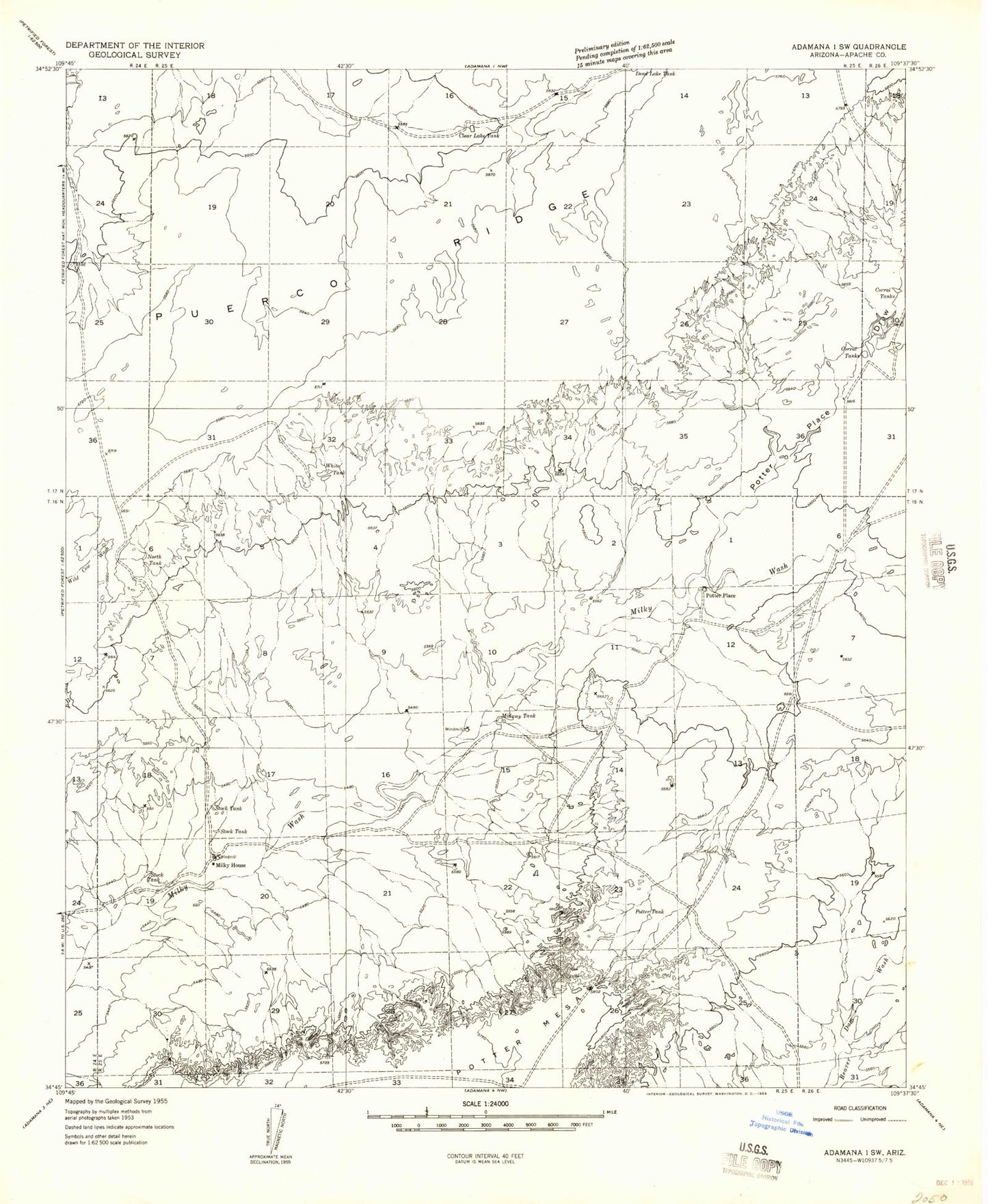 Classic USGS Milky Ranch Arizona 7.5'x7.5' Topo Map Image