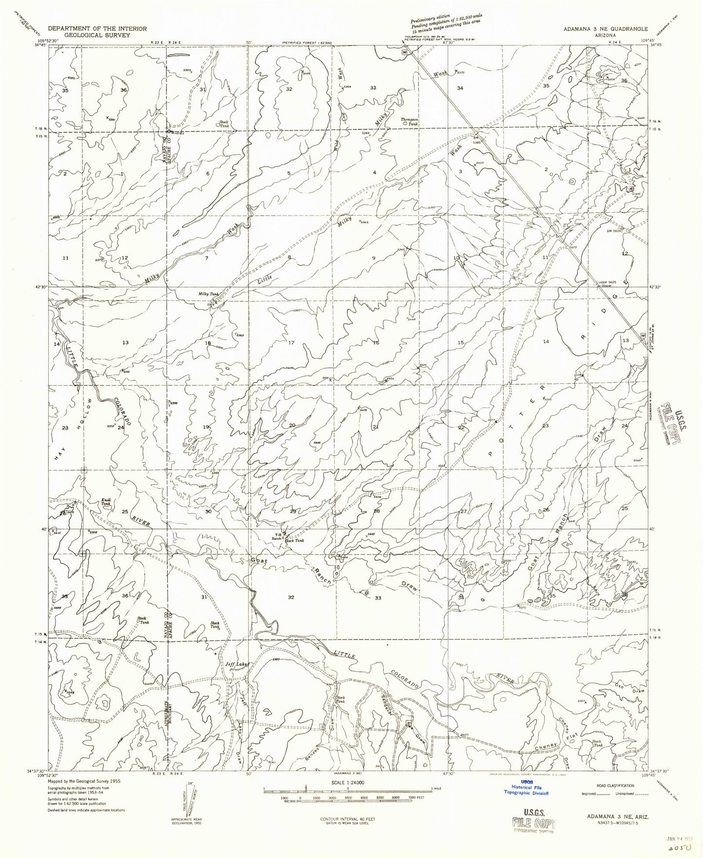 Classic USGS Little Milky Wash Arizona 7.5'x7.5' Topo Map Image