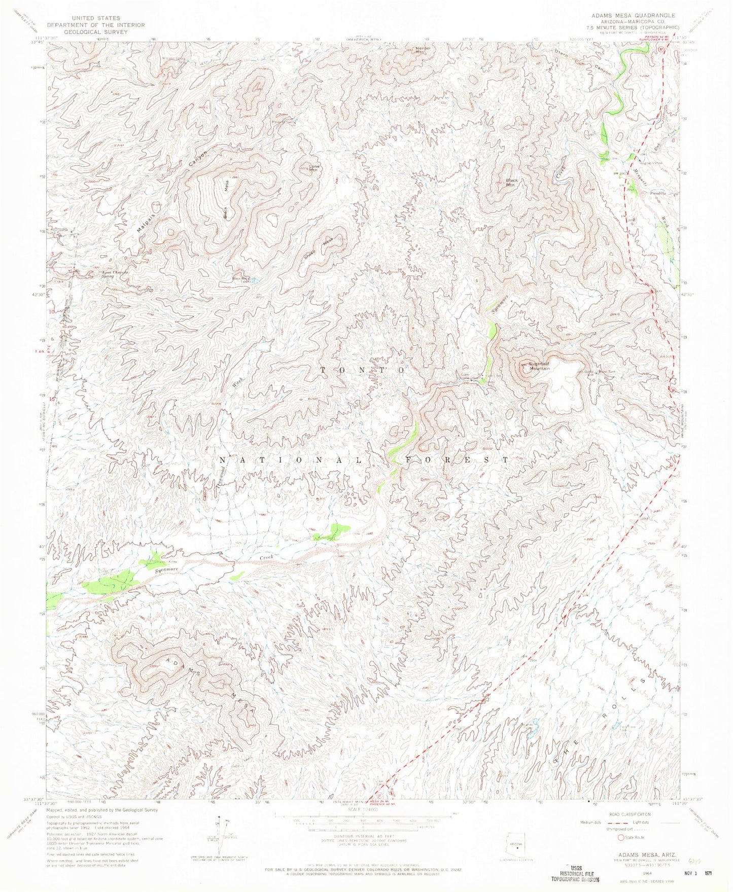 Classic USGS Adams Mesa Arizona 7.5'x7.5' Topo Map Image