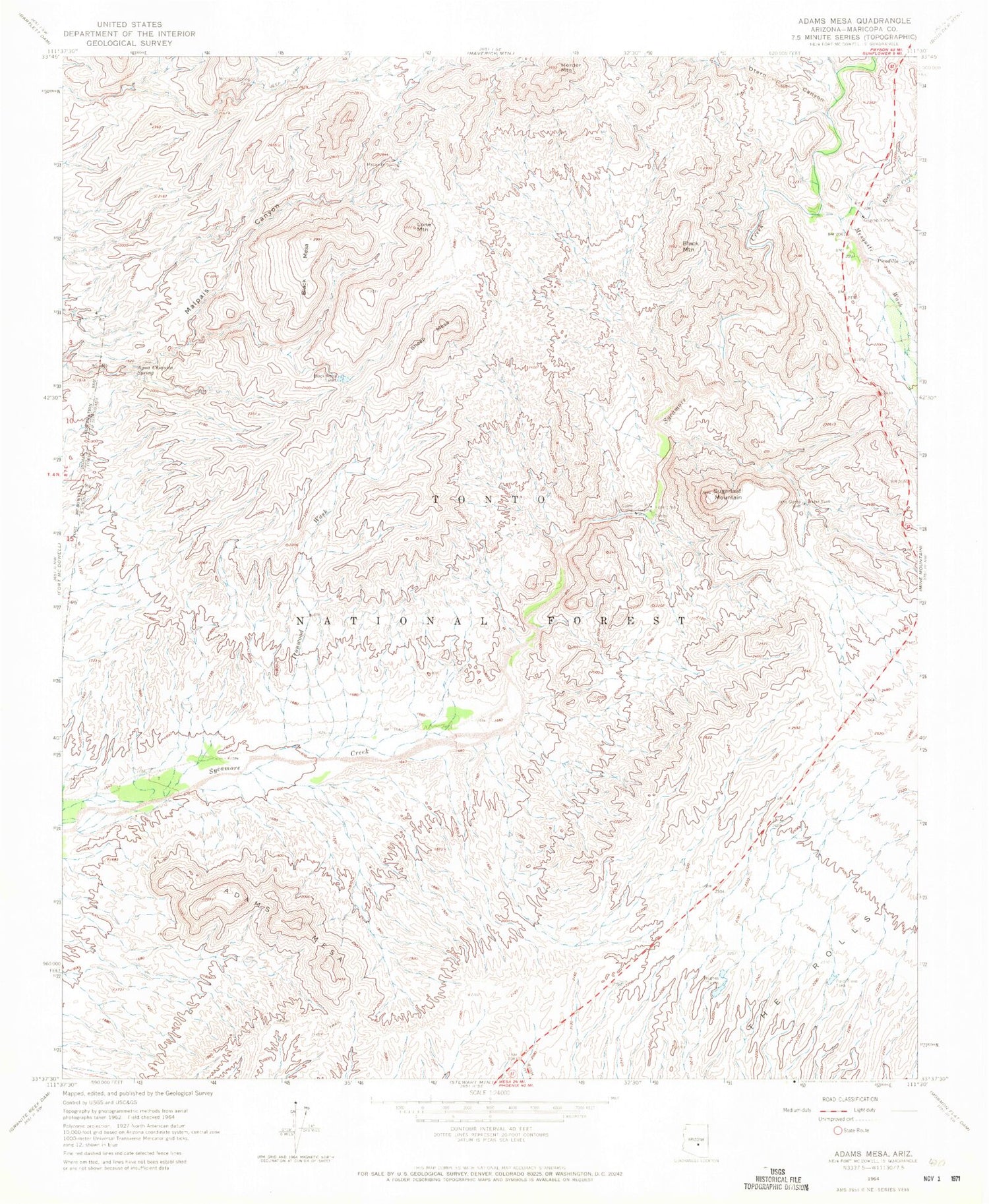 Classic USGS Adams Mesa Arizona 7.5'x7.5' Topo Map Image