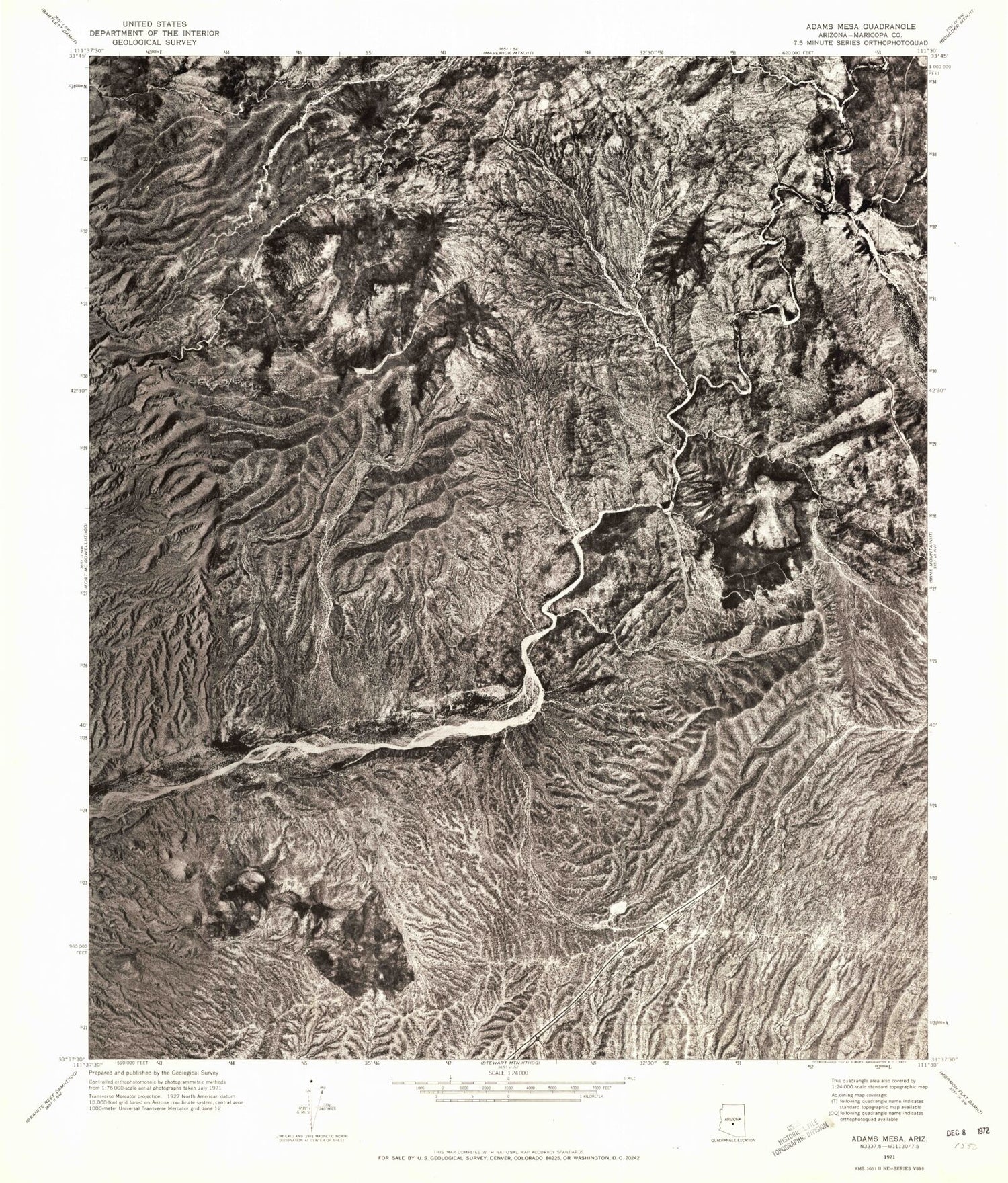Classic USGS Adams Mesa Arizona 7.5'x7.5' Topo Map Image