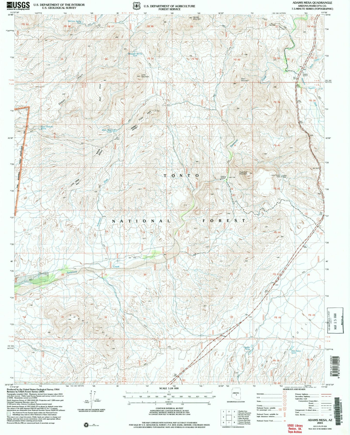 Classic USGS Adams Mesa Arizona 7.5'x7.5' Topo Map Image