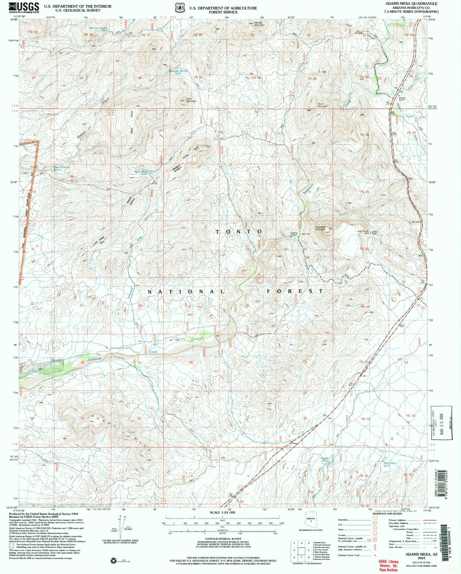 Classic USGS Adams Mesa Arizona 7.5'x7.5' Topo Map Image