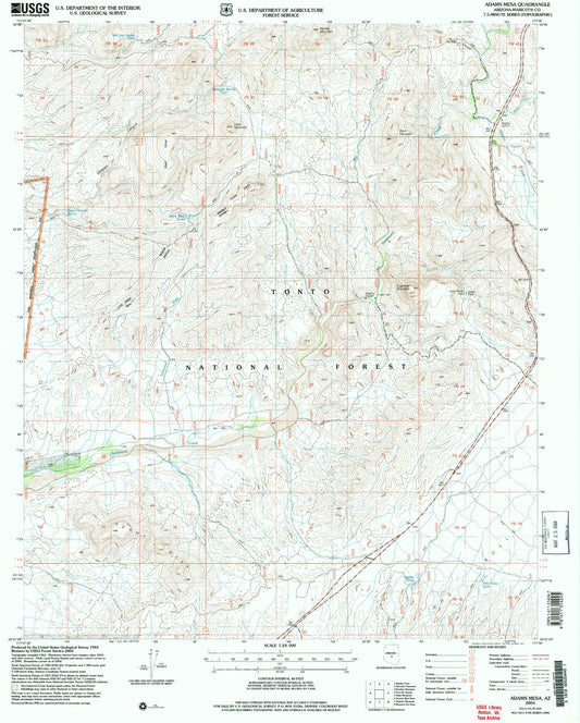 Classic USGS Adams Mesa Arizona 7.5'x7.5' Topo Map Image