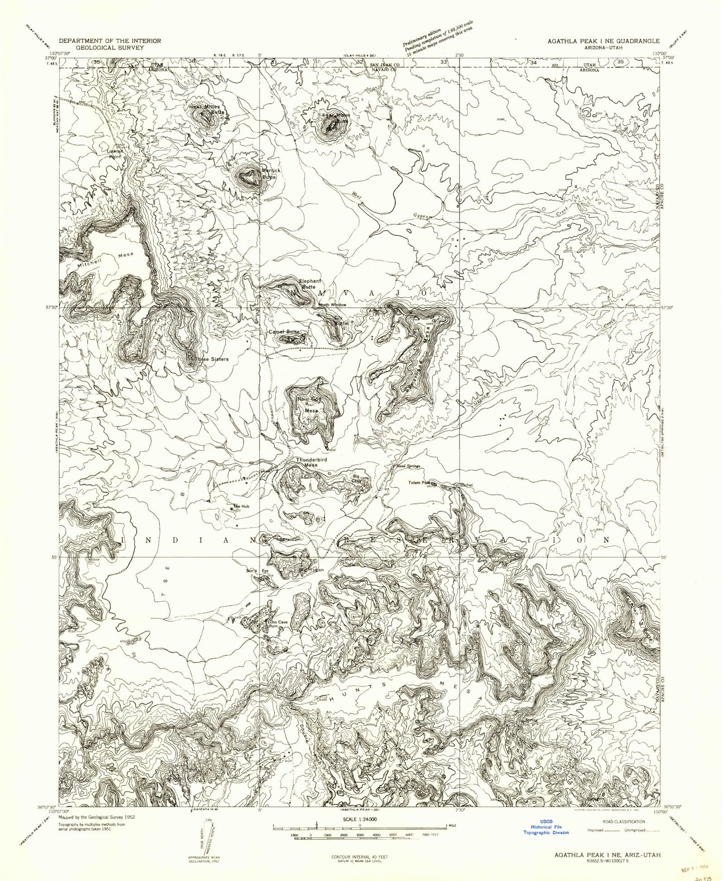 Classic USGS Mitten Buttes Arizona 7.5'x7.5' Topo Map Image