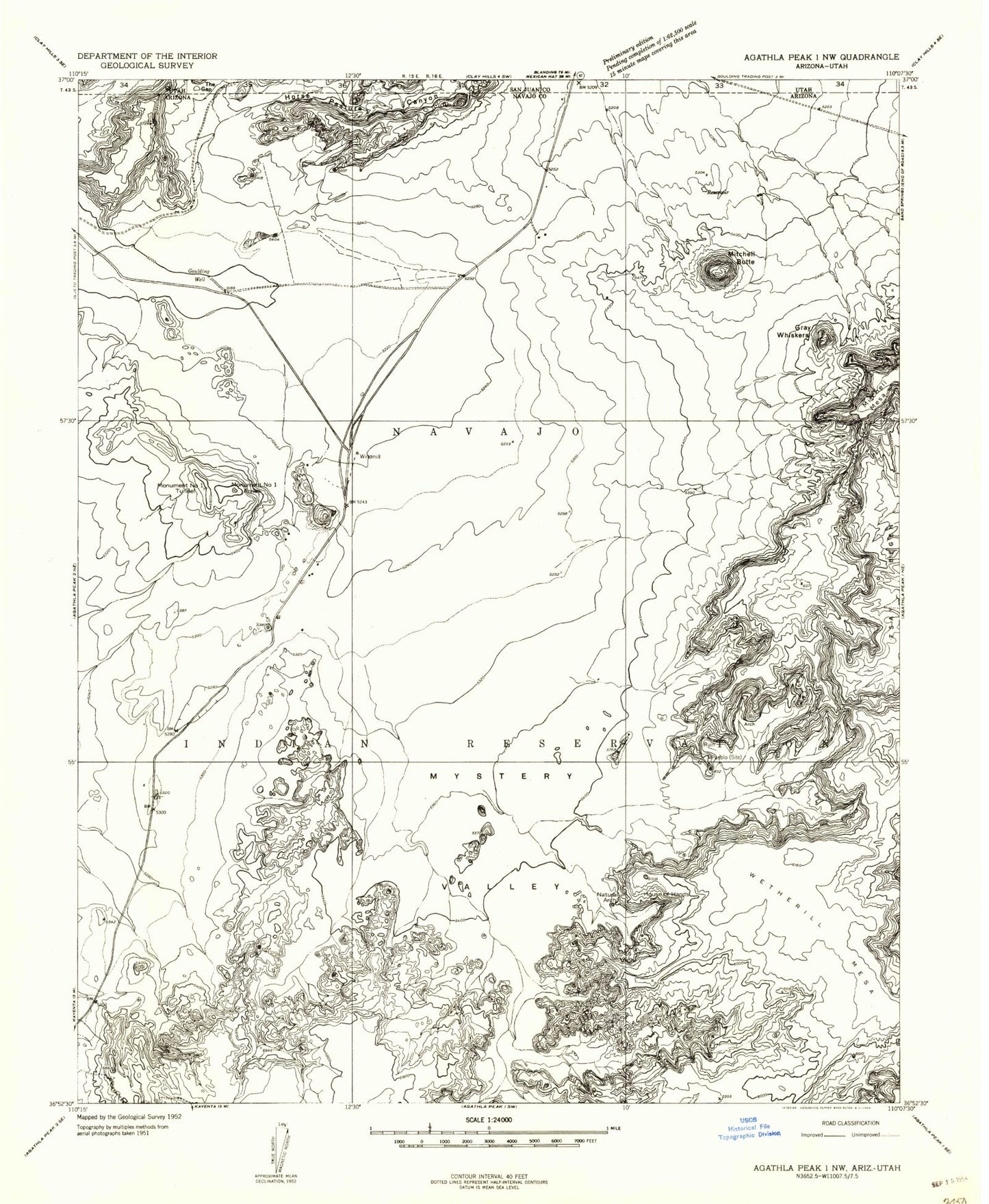 Classic USGS Mystery Valley Arizona 7.5'x7.5' Topo Map Image