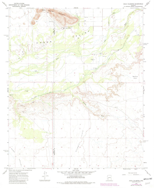 Classic USGS Agua Caliente Arizona 7.5'x7.5' Topo Map Image