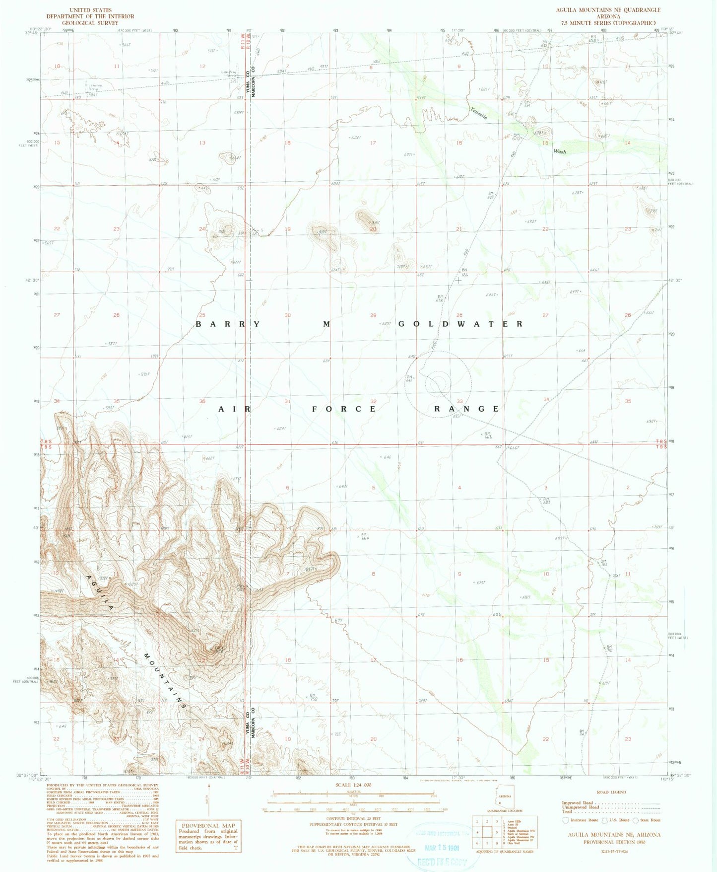 Classic USGS Aguila Mountains NE Arizona 7.5'x7.5' Topo Map Image