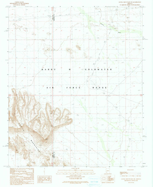 Classic USGS Aguila Mountains NE Arizona 7.5'x7.5' Topo Map Image