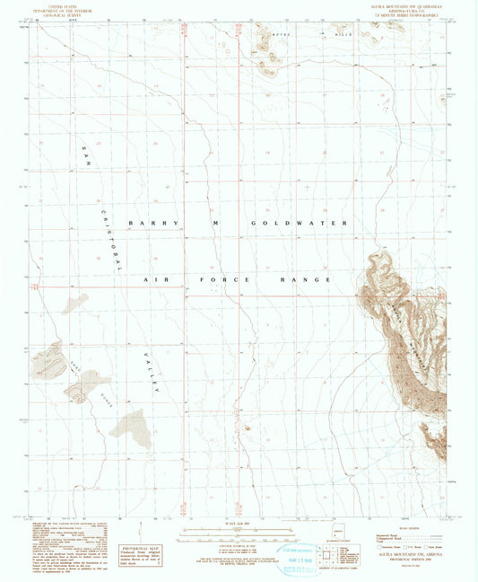 Classic USGS Aguila Mountains NW Arizona 7.5'x7.5' Topo Map Image