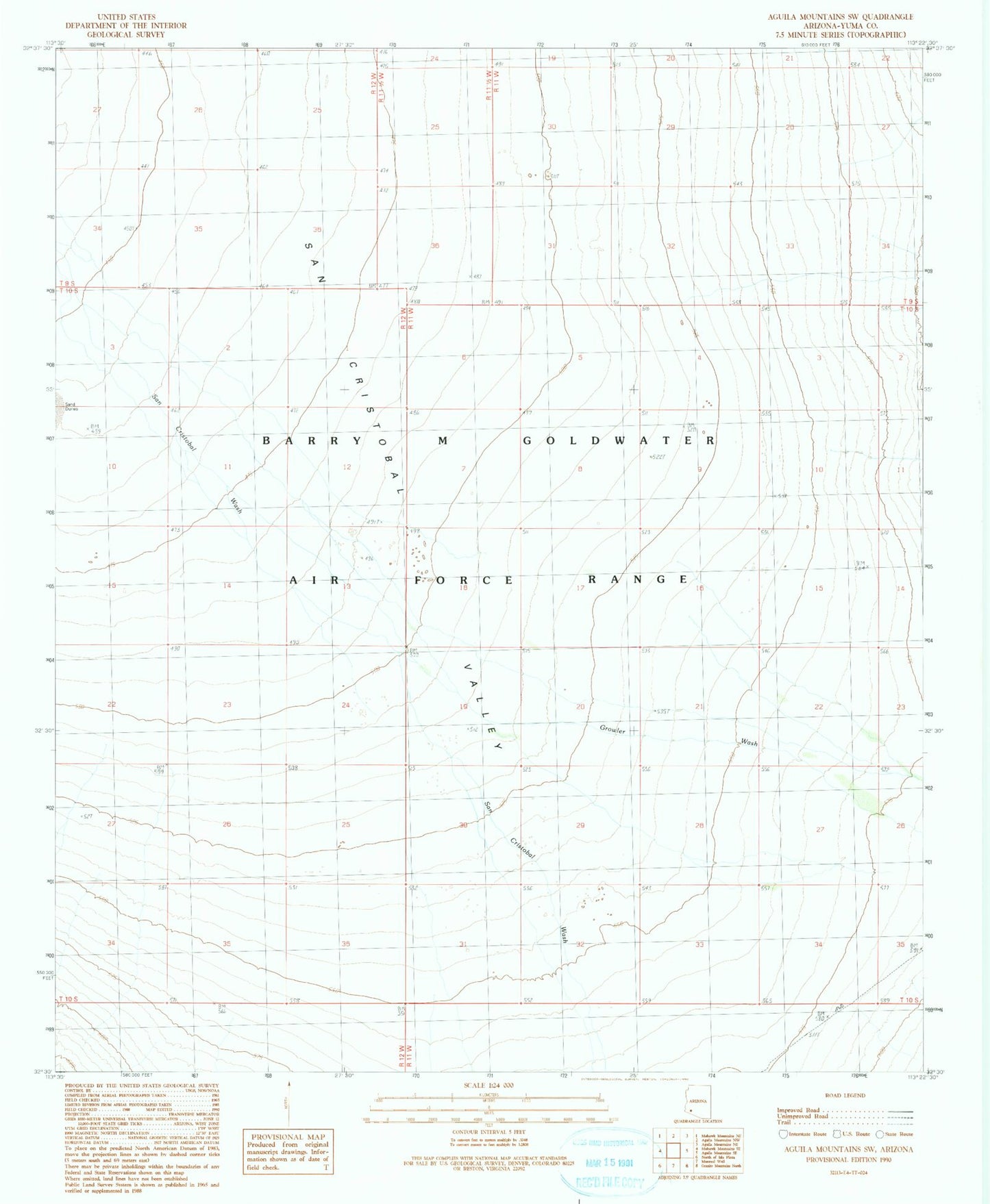 Classic USGS Aguila Mountains SW Arizona 7.5'x7.5' Topo Map Image