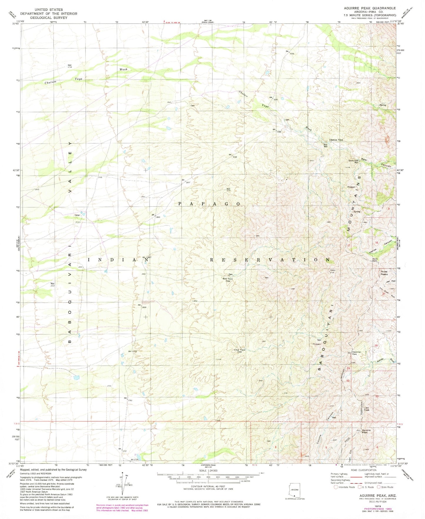 Classic USGS Aguirre Peak Arizona 7.5'x7.5' Topo Map Image