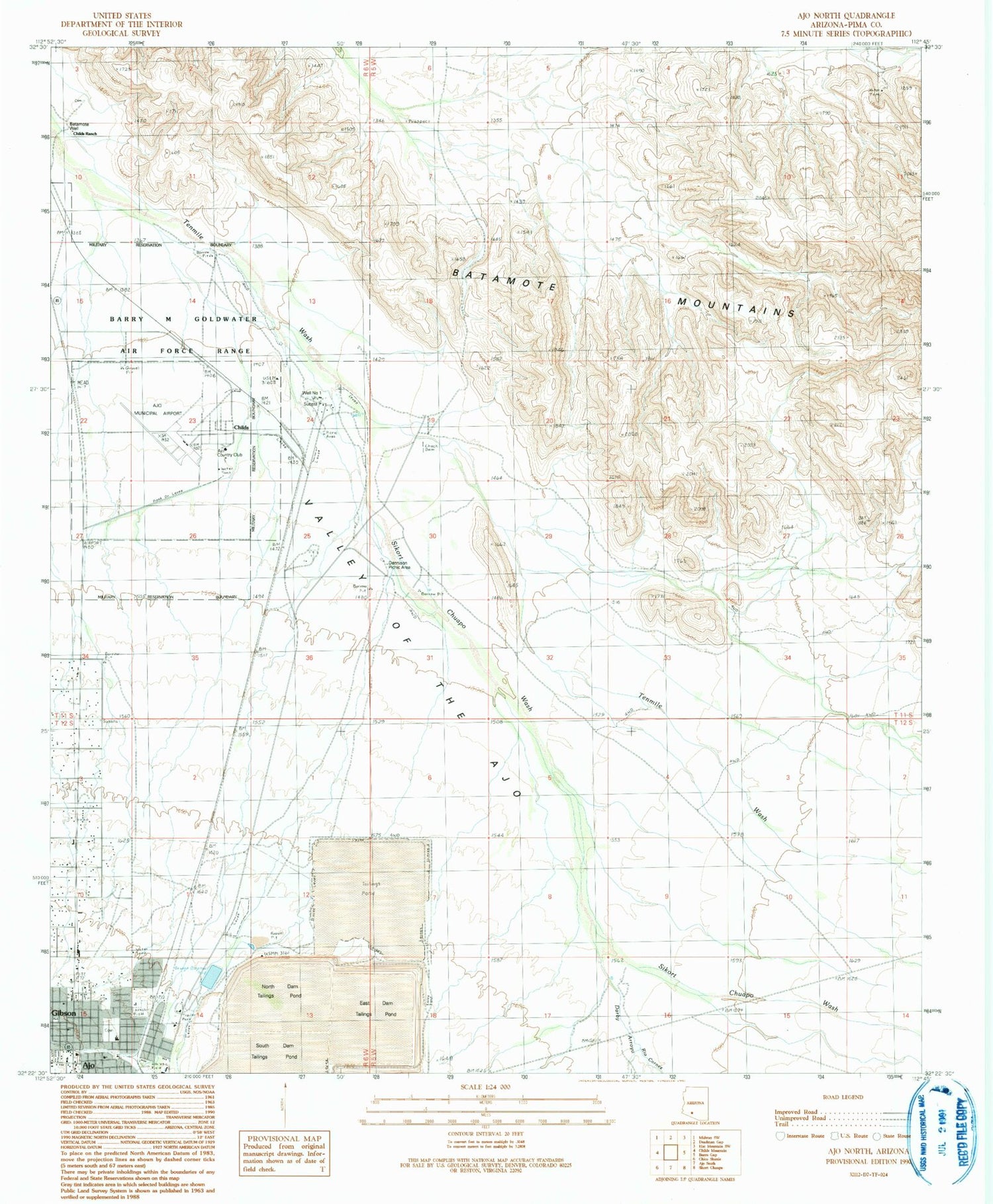 Classic USGS Ajo North Arizona 7.5'x7.5' Topo Map Image