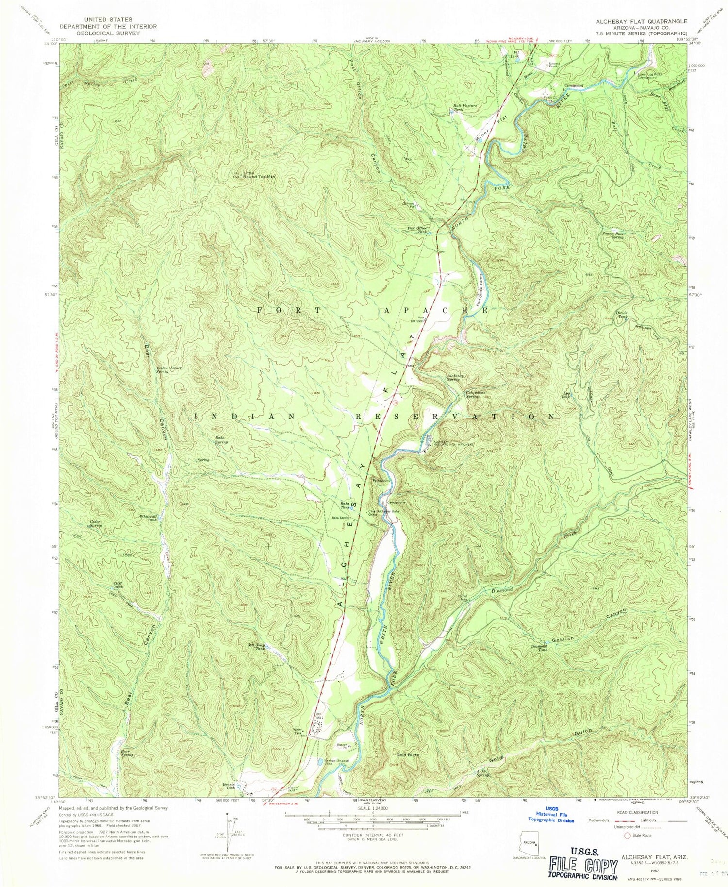 Classic USGS Alchesay Flat Arizona 7.5'x7.5' Topo Map Image
