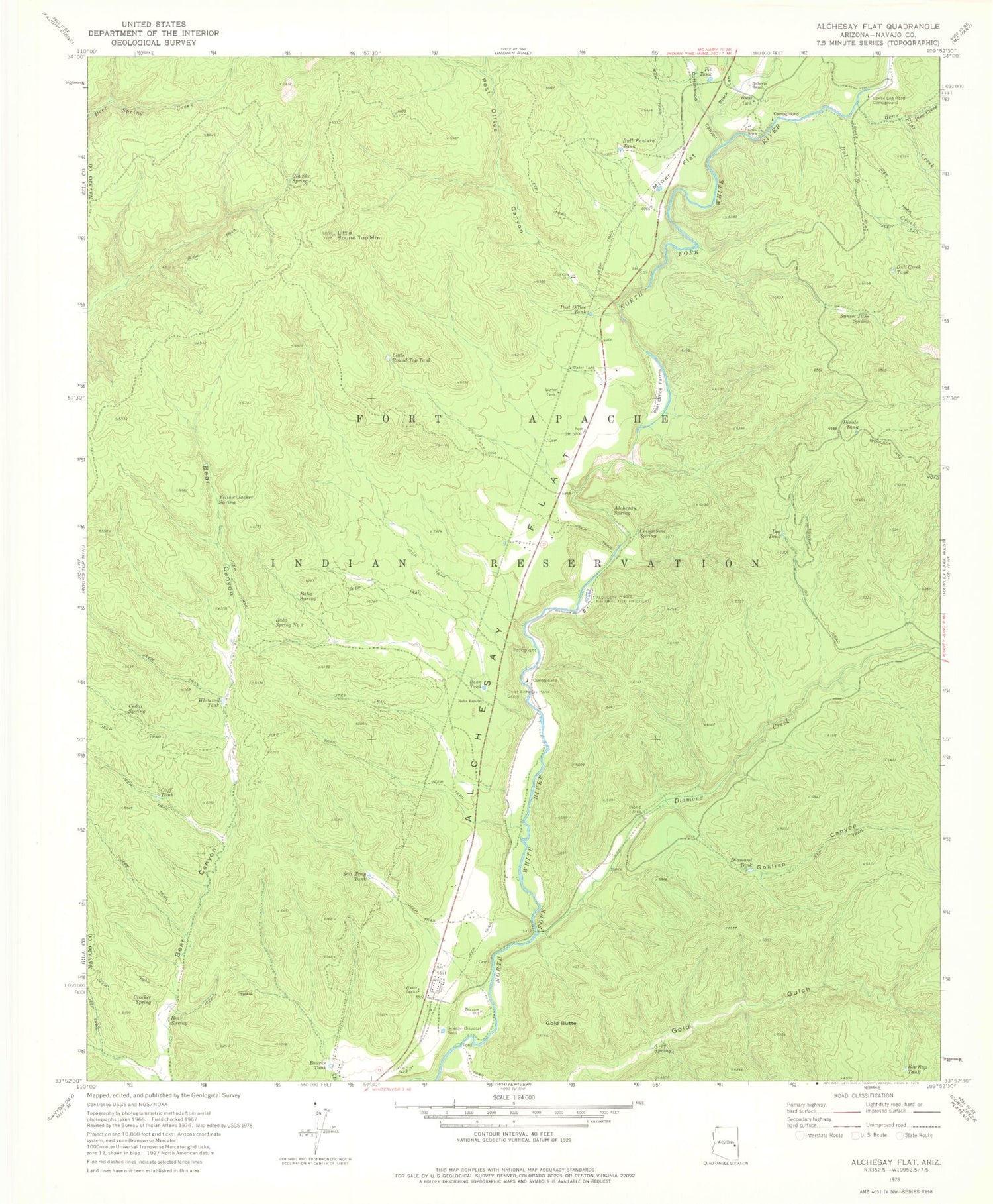 Classic USGS Alchesay Flat Arizona 7.5'x7.5' Topo Map Image