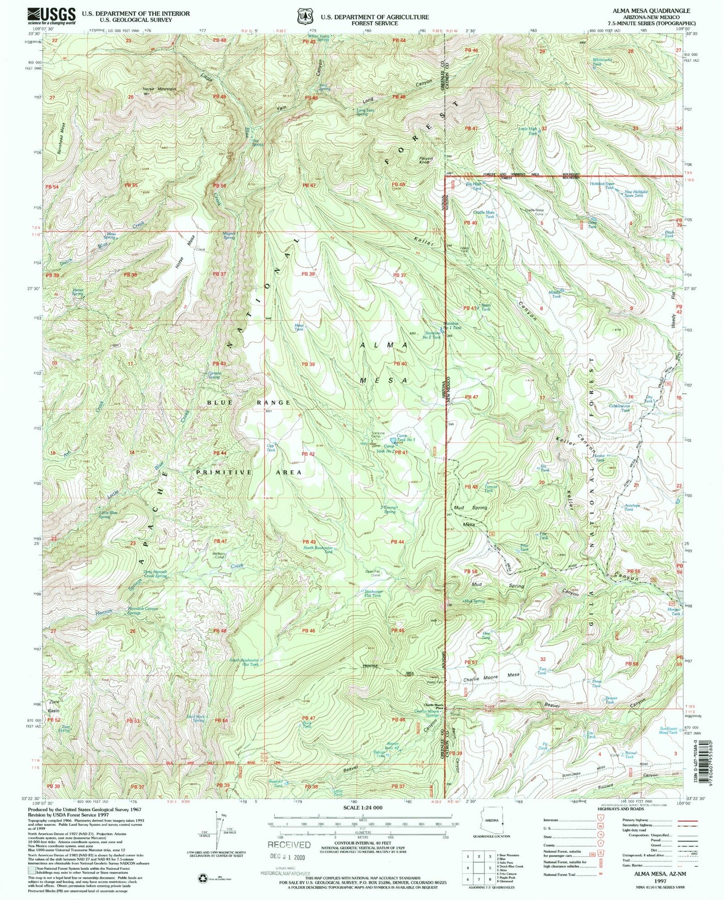 Classic USGS Alma Mesa Arizona 7.5'x7.5' Topo Map Image
