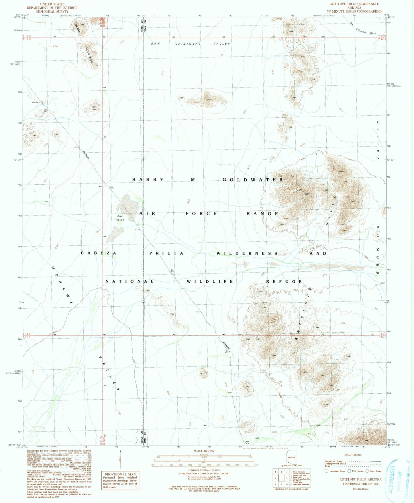 Classic USGS Antelope Hills Arizona 7.5'x7.5' Topo Map Image