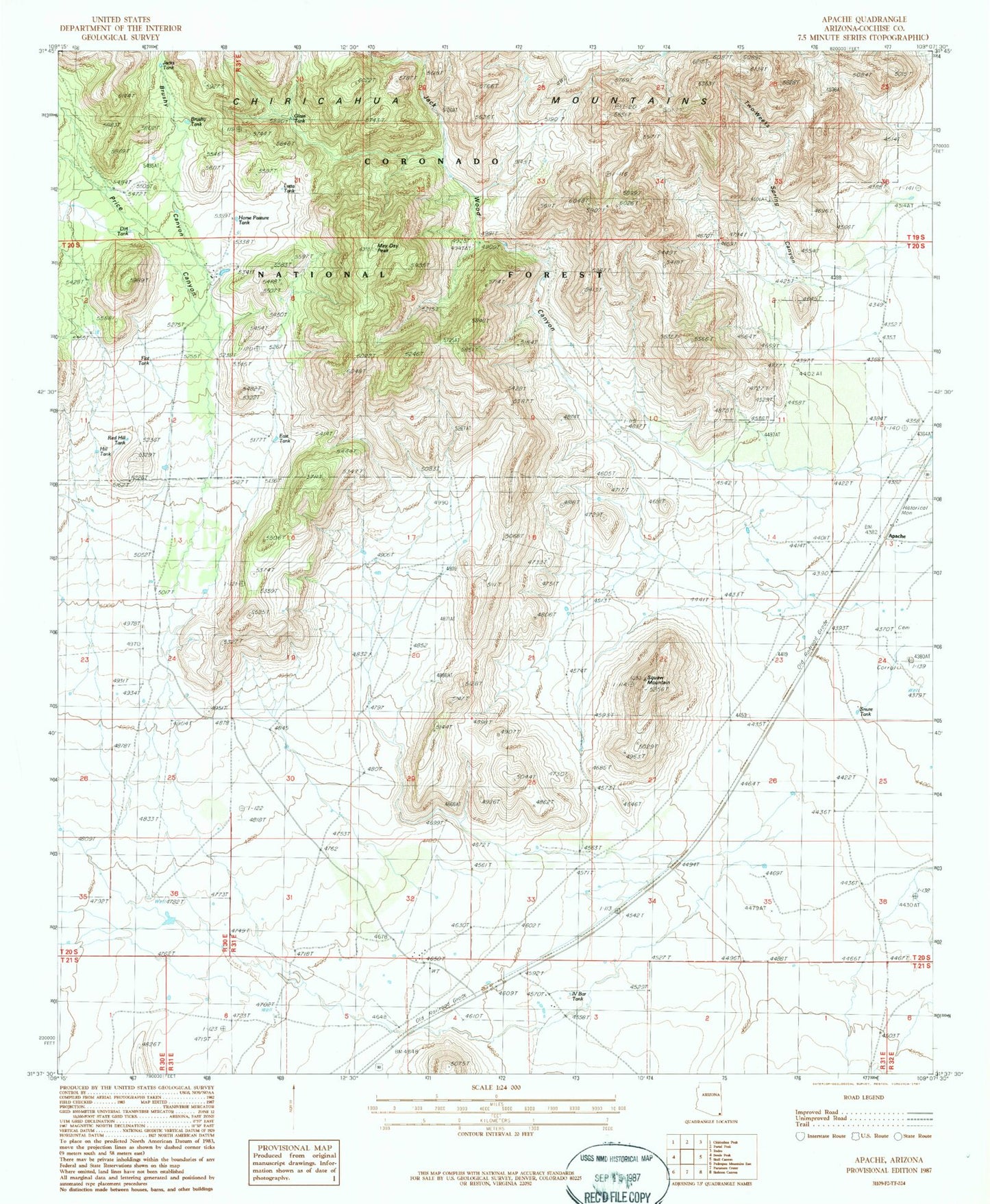 Classic USGS Apache Arizona 7.5'x7.5' Topo Map Image