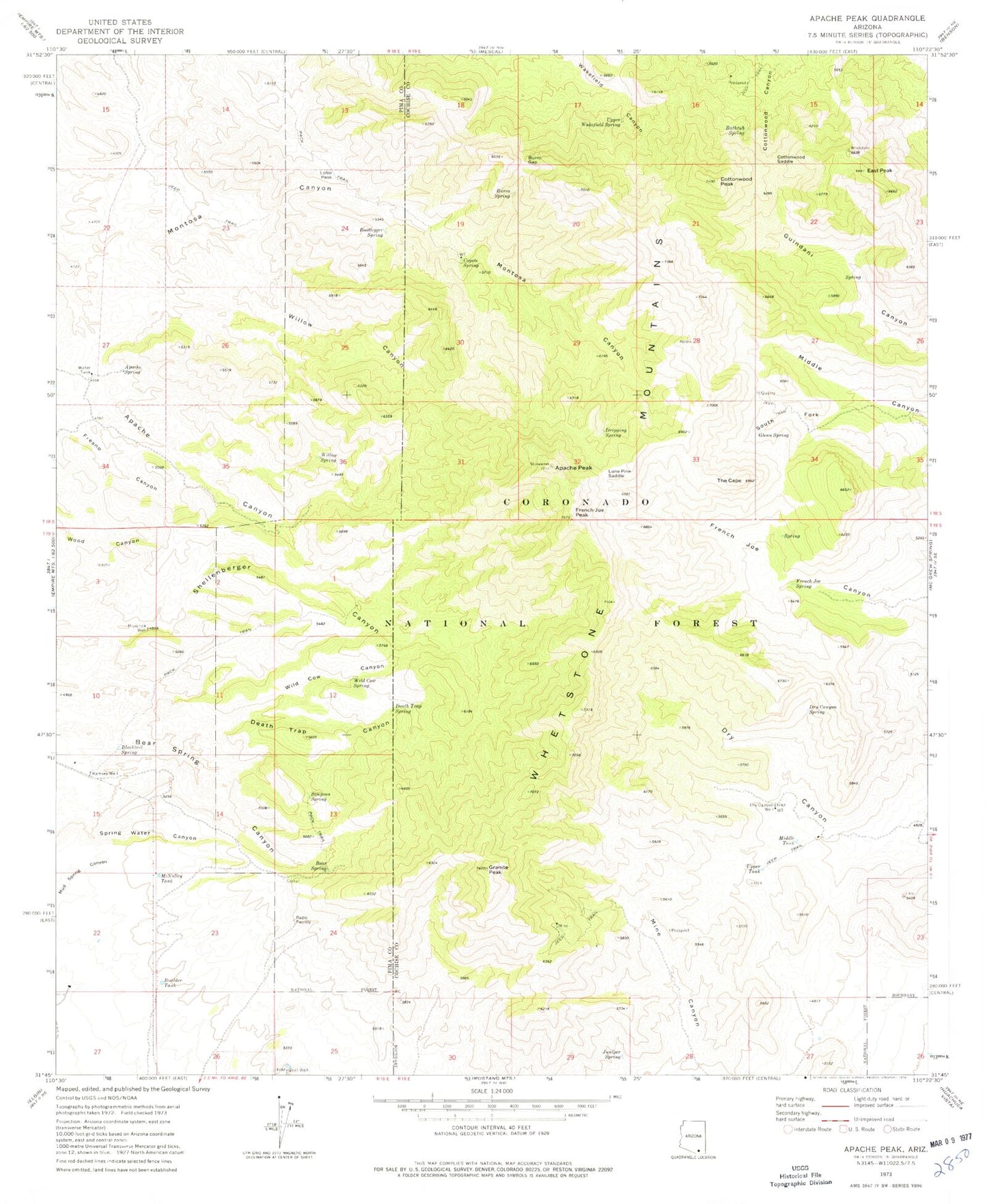 Classic USGS Apache Peak Arizona 7.5'x7.5' Topo Map Image
