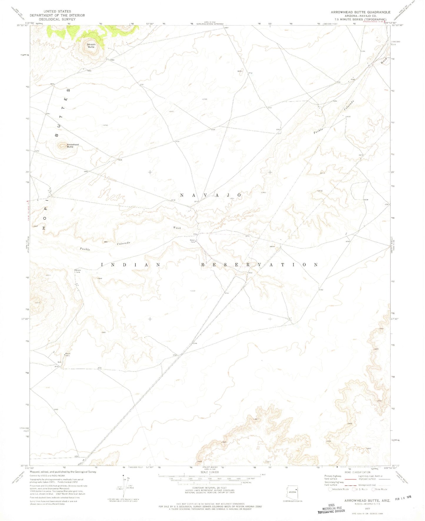 Classic USGS Arrowhead Butte Arizona 7.5'x7.5' Topo Map Image