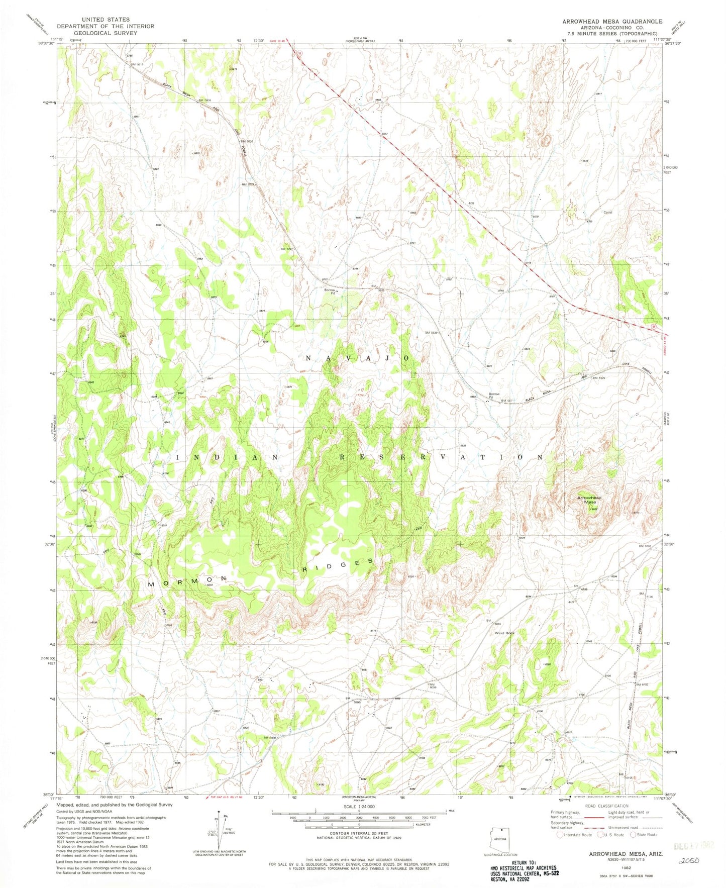 Classic USGS Arrowhead Mesa Arizona 7.5'x7.5' Topo Map Image