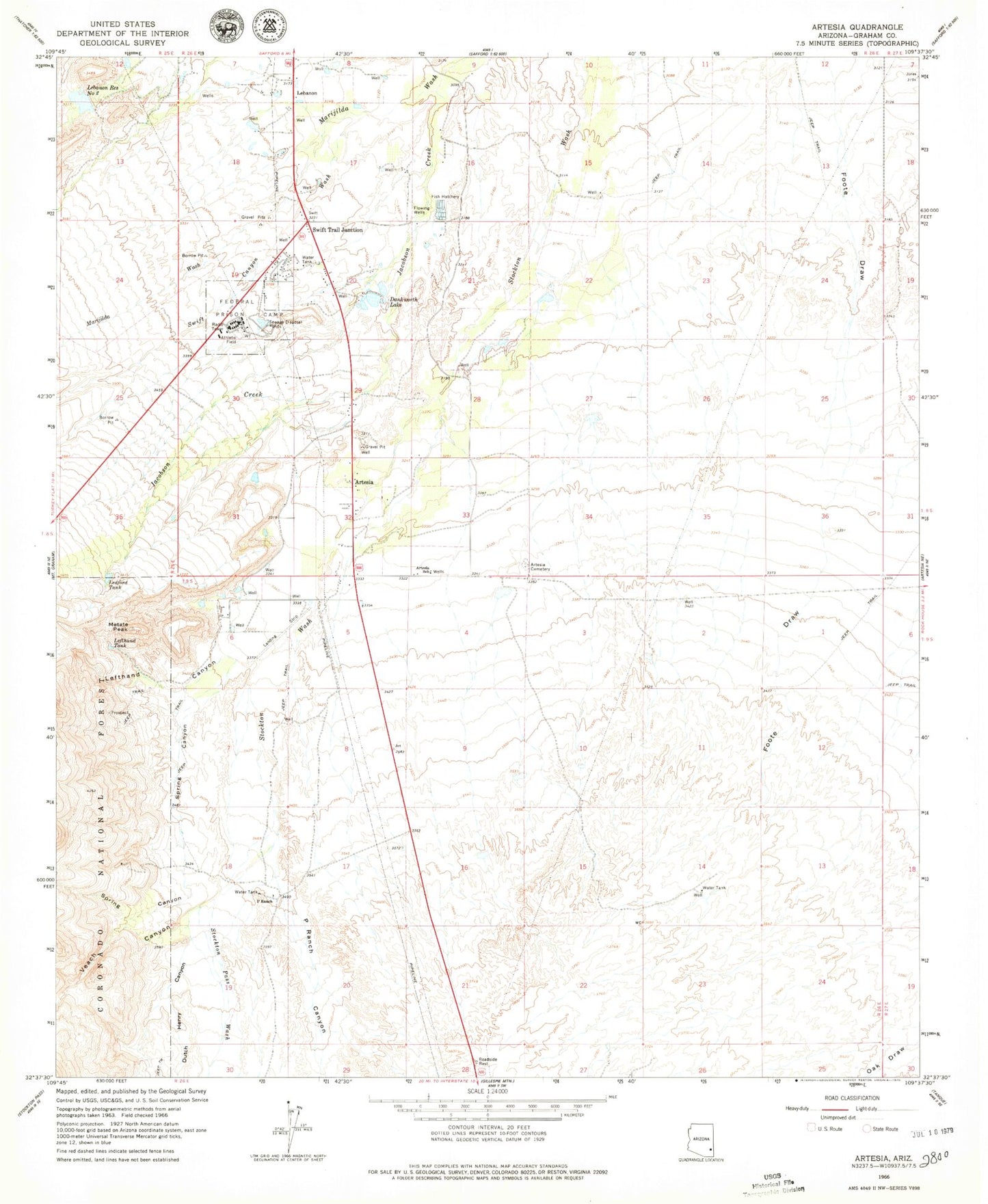 Classic USGS Artesia Arizona 7.5'x7.5' Topo Map Image