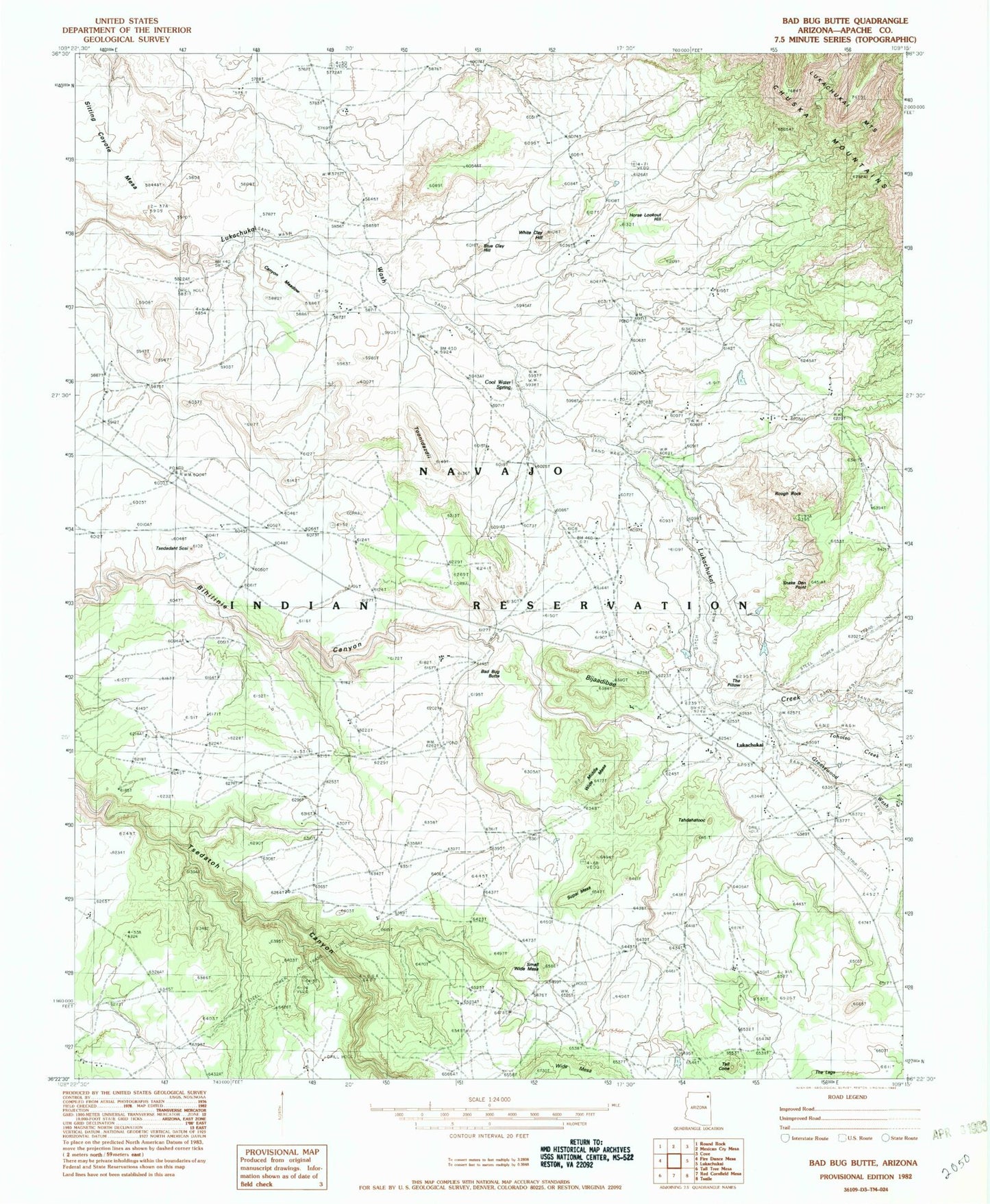 Classic USGS Bad Bug Butte Arizona 7.5'x7.5' Topo Map Image