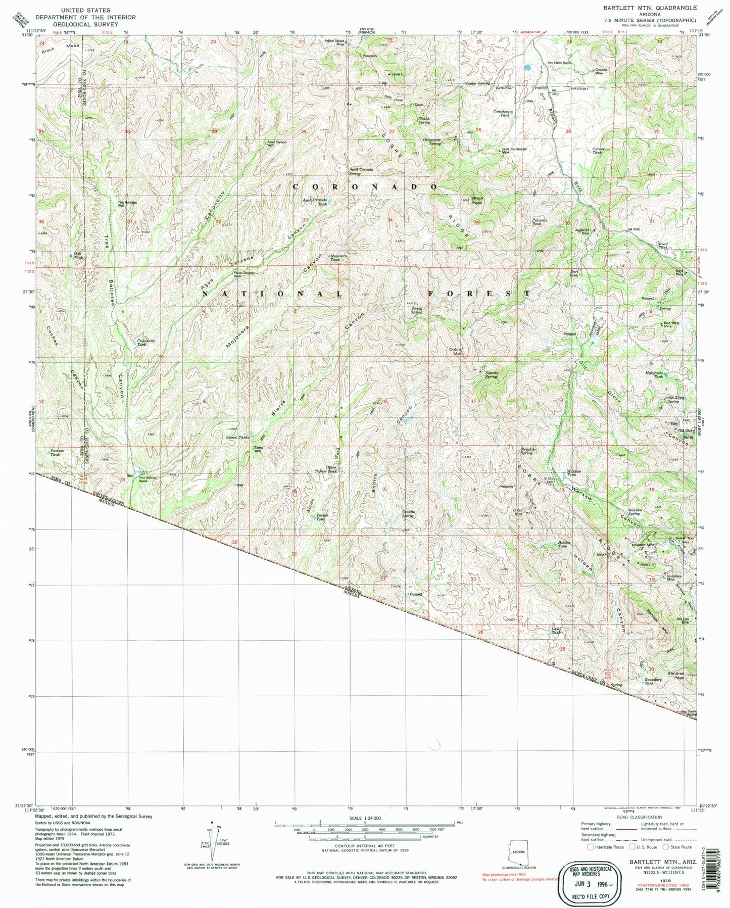 Classic USGS Bartlett Mountain Arizona 7.5'x7.5' Topo Map Image