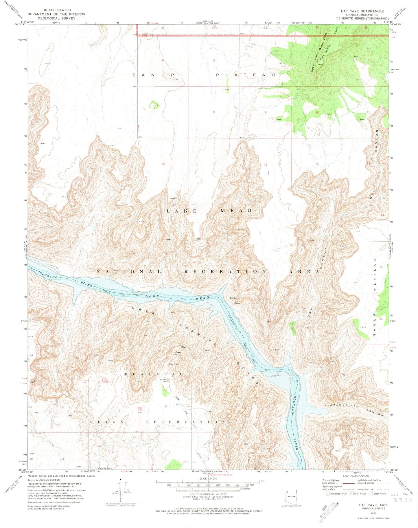 Classic USGS Bat Cave Arizona 7.5'x7.5' Topo Map Image