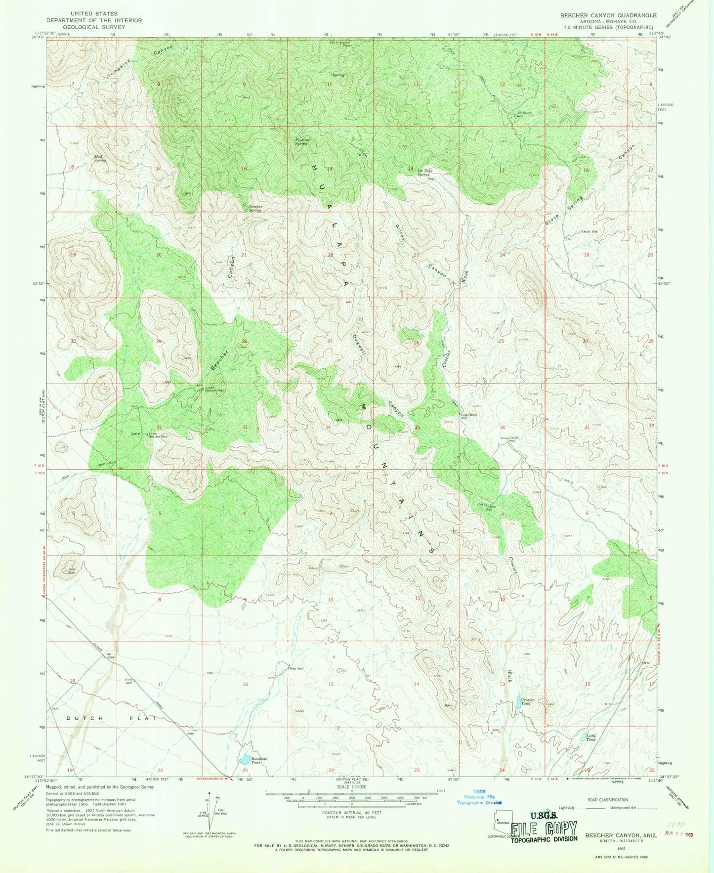 Classic USGS Beecher Canyon Arizona 7.5'x7.5' Topo Map Image