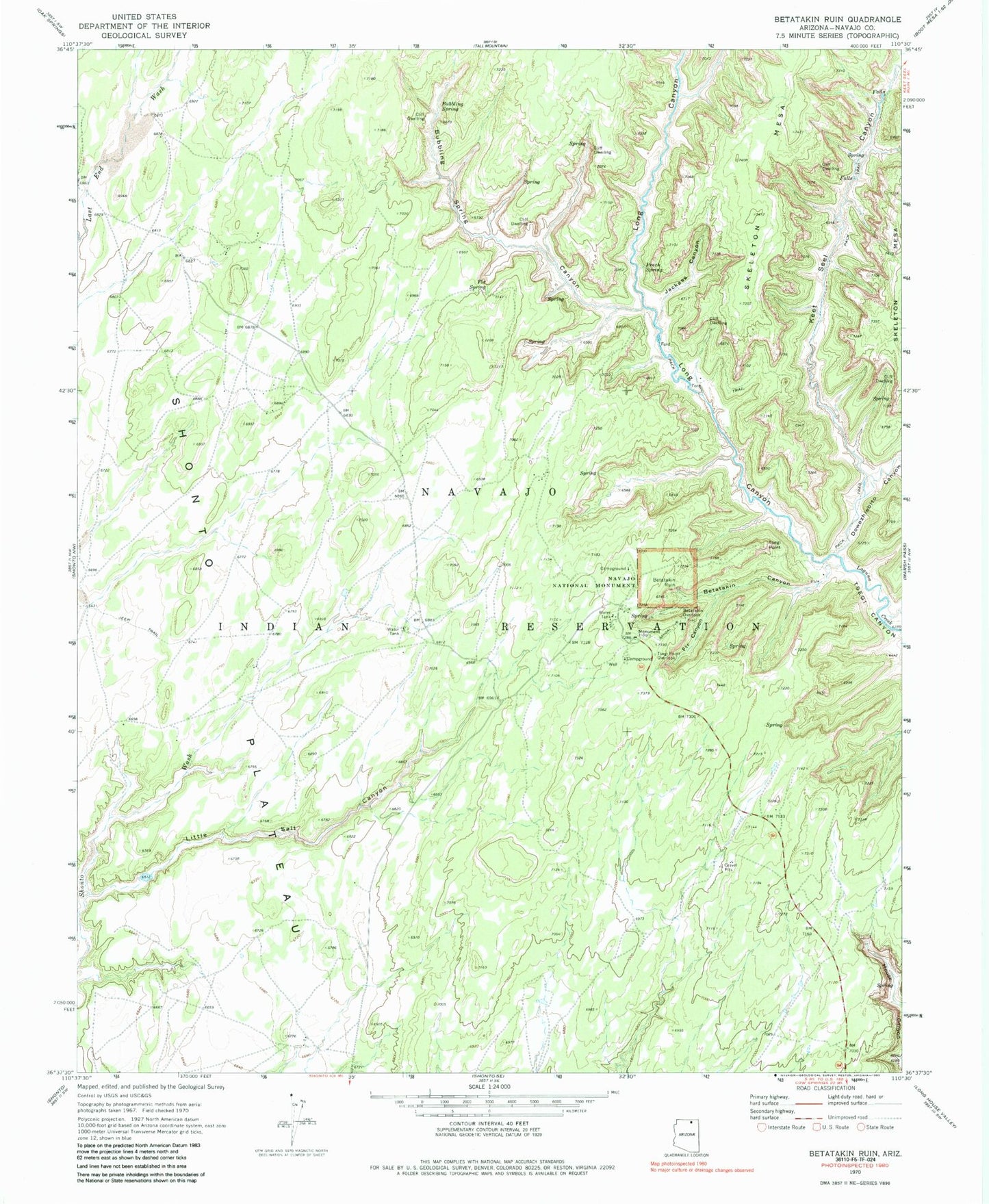 Classic USGS Bubbling Spring Canyon Arizona 7.5'x7.5' Topo Map Image