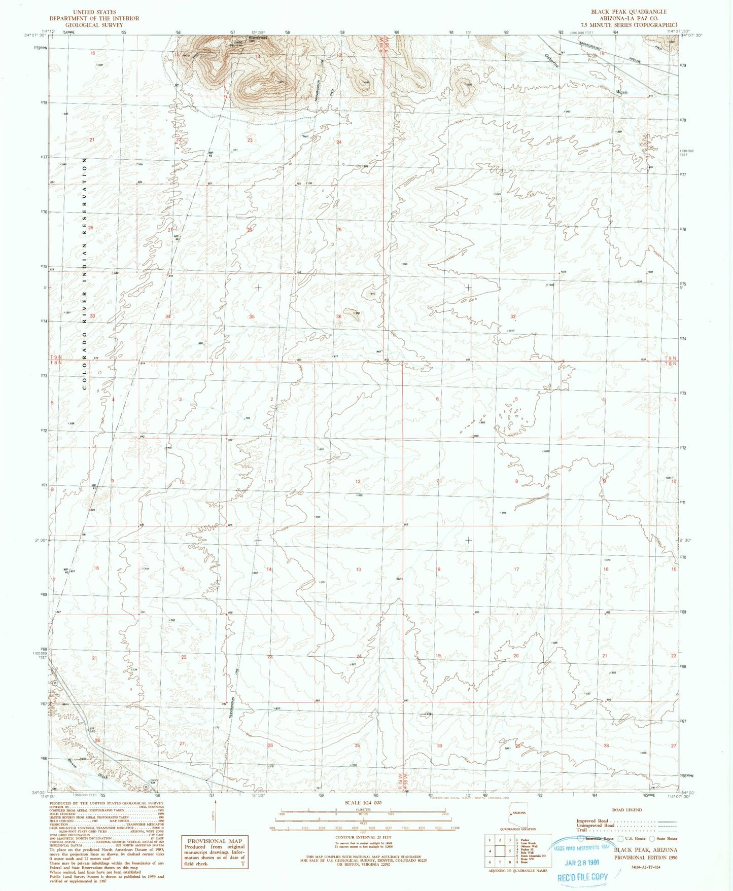 Classic USGS Black Peak Arizona 7.5'x7.5' Topo Map Image