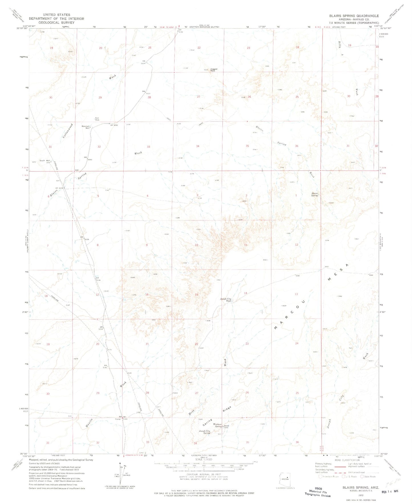Classic USGS Blairs Spring Arizona 7.5'x7.5' Topo Map Image