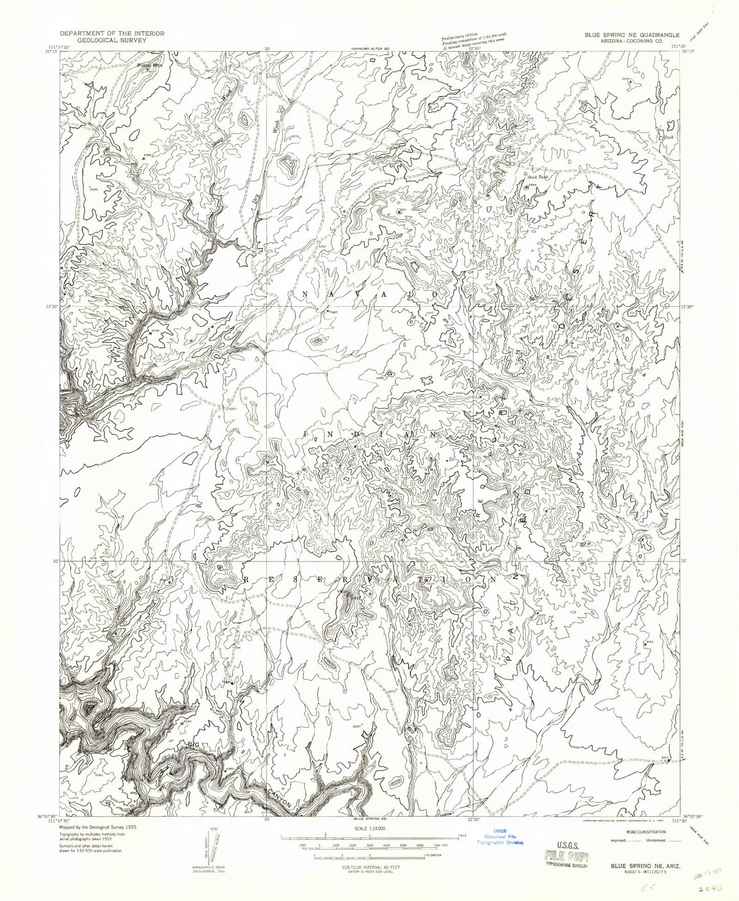 Classic USGS Pillow Mountain Arizona 7.5'x7.5' Topo Map Image
