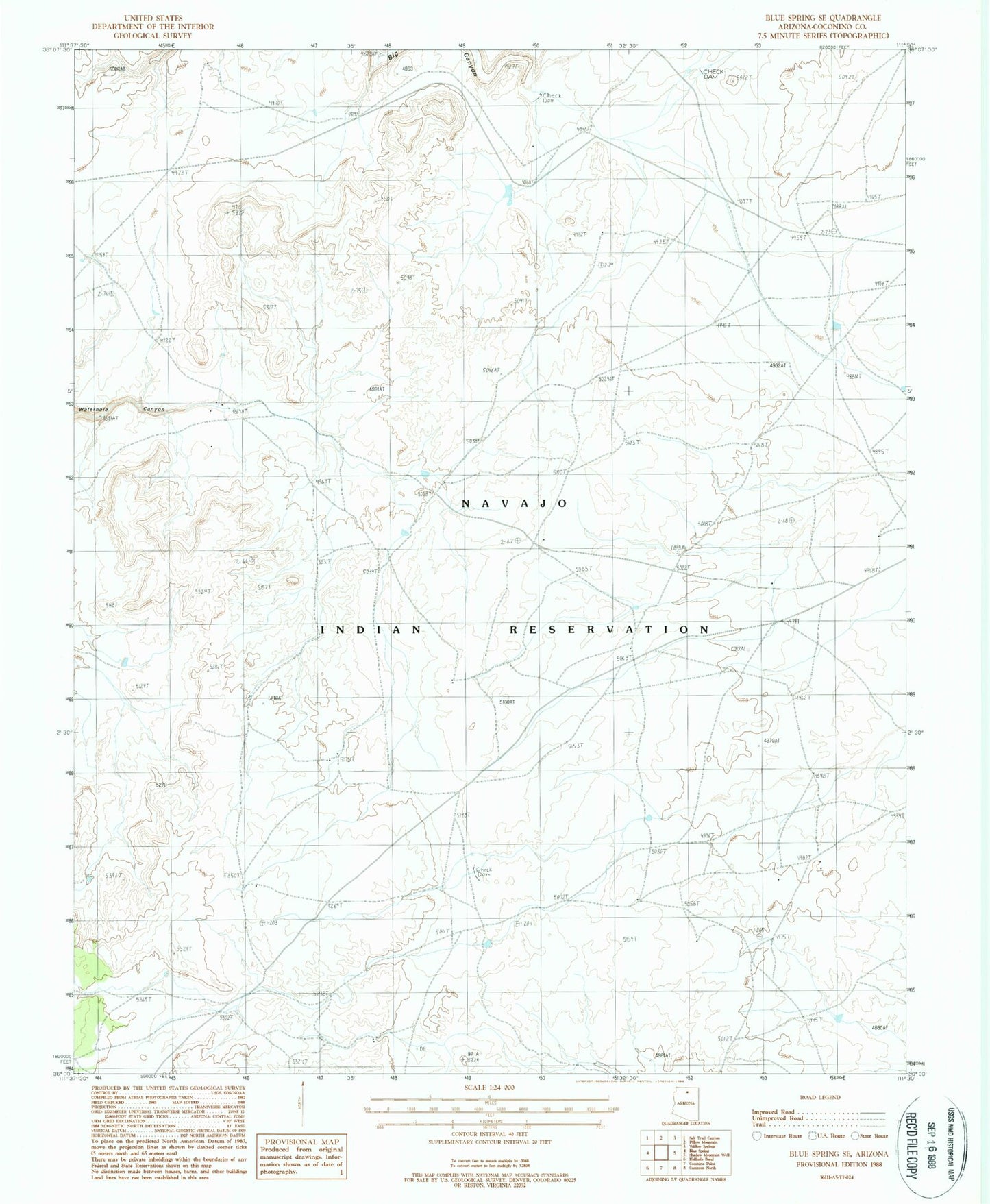 Classic USGS Blue Spring SE Arizona 7.5'x7.5' Topo Map Image